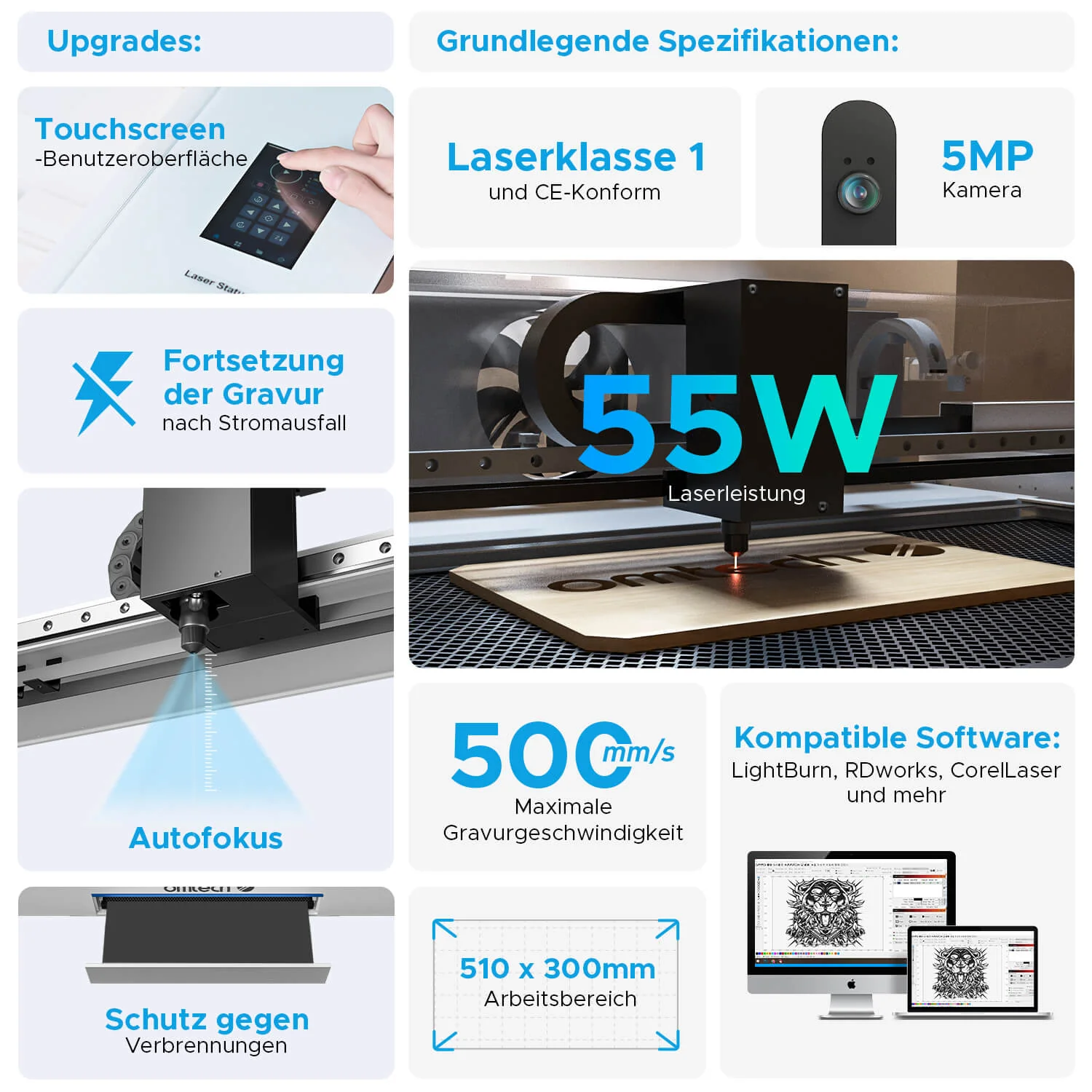55W Desktop Laser Cutter mit 510x300mm Gravurfläche | Polar Plus - Image 8