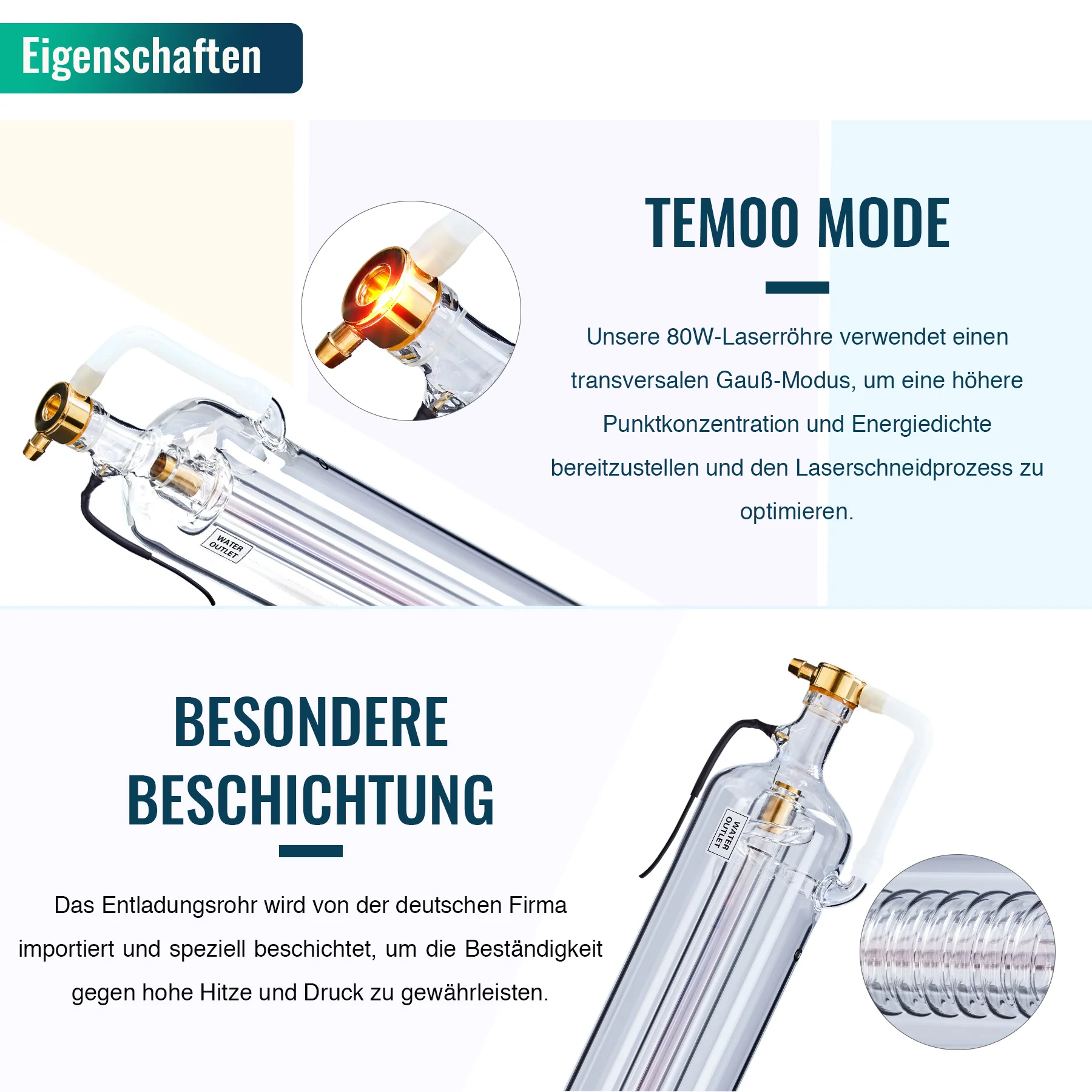 80W CO2 Laserröhre & Laser Tube für Laser Graviermaschinen und Lasercutter | 0080 - Image 5